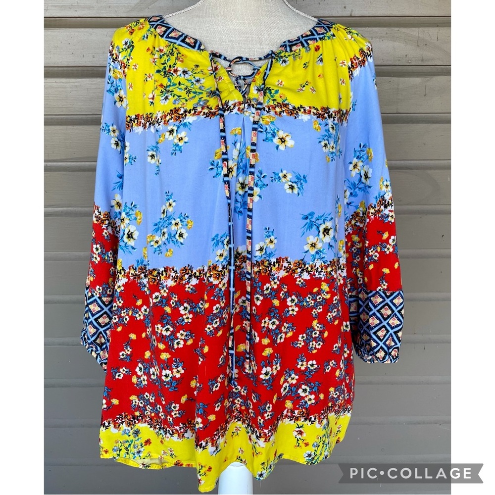 Colorful Floral Peasant Blouse